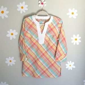 Vintage L.L. Bean 60's Mod Pastel Plaid 3/4 Sleeve Tunic Top